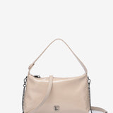 Beige Handtasche aus Lackleder.