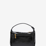 Kleine Schultertasche aus schwarzem Lackleder.