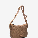 Quilted shoulder bag in camel recycled materials