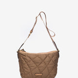 Quilted shoulder bag in camel recycled materials