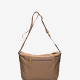 Quilted shoulder bag in camel recycled materials