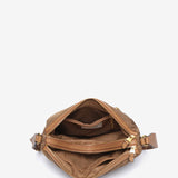 Quilted shoulder bag in camel recycled materials