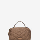 Quilted shoulder bag in camel recycled materials