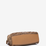 Quilted shoulder bag in camel recycled materials