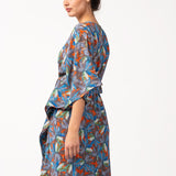 Caftán de viscosa con estampado floral azul