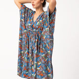 Caftán de viscosa con estampado floral azul
