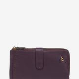 Large wallet with stitching in purple leather