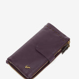 Large wallet with stitching in purple leather