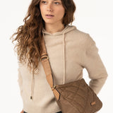 Quilted shoulder bag in camel recycled materials