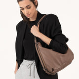 Taupe leather backpack-bag