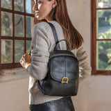 Backpack with black leather hardware