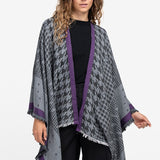 Grey Houndstooth Print Poncho