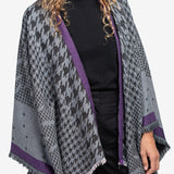 Grey Houndstooth Print Poncho