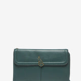 Large green leather flap wallet