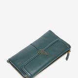 Large green leather flap wallet