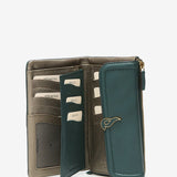 Large green leather flap wallet