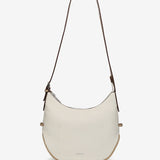 Beige Schultertasche aus recycelten Materialien.