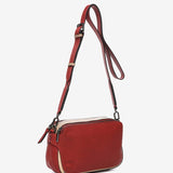 Mini red leather crossbody bag