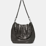 Schultertasche aus silbernem Metallnetz