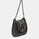 Schultertasche aus silbernem Metallnetz