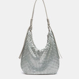 Bolso de hombro en malla metálica plata