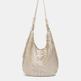 Bolso de hombro en malla metálica dorado