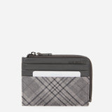 Women's leather wallet-card holder with grey checkered print