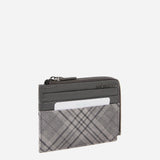 Women's leather wallet-card holder with grey checkered print
