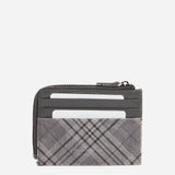 Women's leather wallet-card holder with grey checkered print