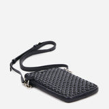 Women's mobile phone bag in green braided leather