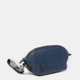 Blue leather toiletry bag
