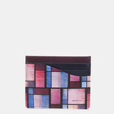Leather card holder with multicolour geometric print