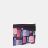 Leather card holder with multicolour geometric print