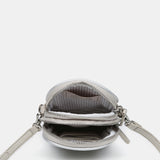 Handy-Tasche aus grauen Recyclingmaterialien.