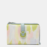 Medium leather wallet with green print