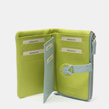 Medium leather wallet with green print