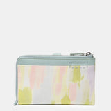 Medium leather wallet with green print