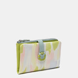 Medium leather wallet with green print