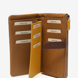 Large leather wallet in camel tones