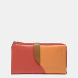 Large leather wallet in coral tones