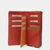Large leather wallet in coral tones