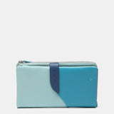 Large leather wallet in blue tones