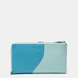 Large leather wallet in blue tones