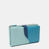 Large leather wallet in blue tones