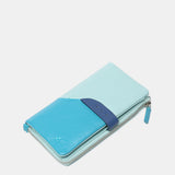 Large leather wallet in blue tones
