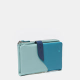 Cartera mediana en piel en tonos azules