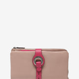 Large wallet with metal clasp in pink leather