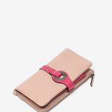 Large wallet with metal clasp in pink leather