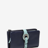 Large wallet with metal clasp in blue leather