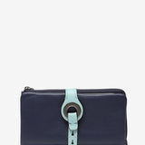 Large wallet with metal clasp in blue leather